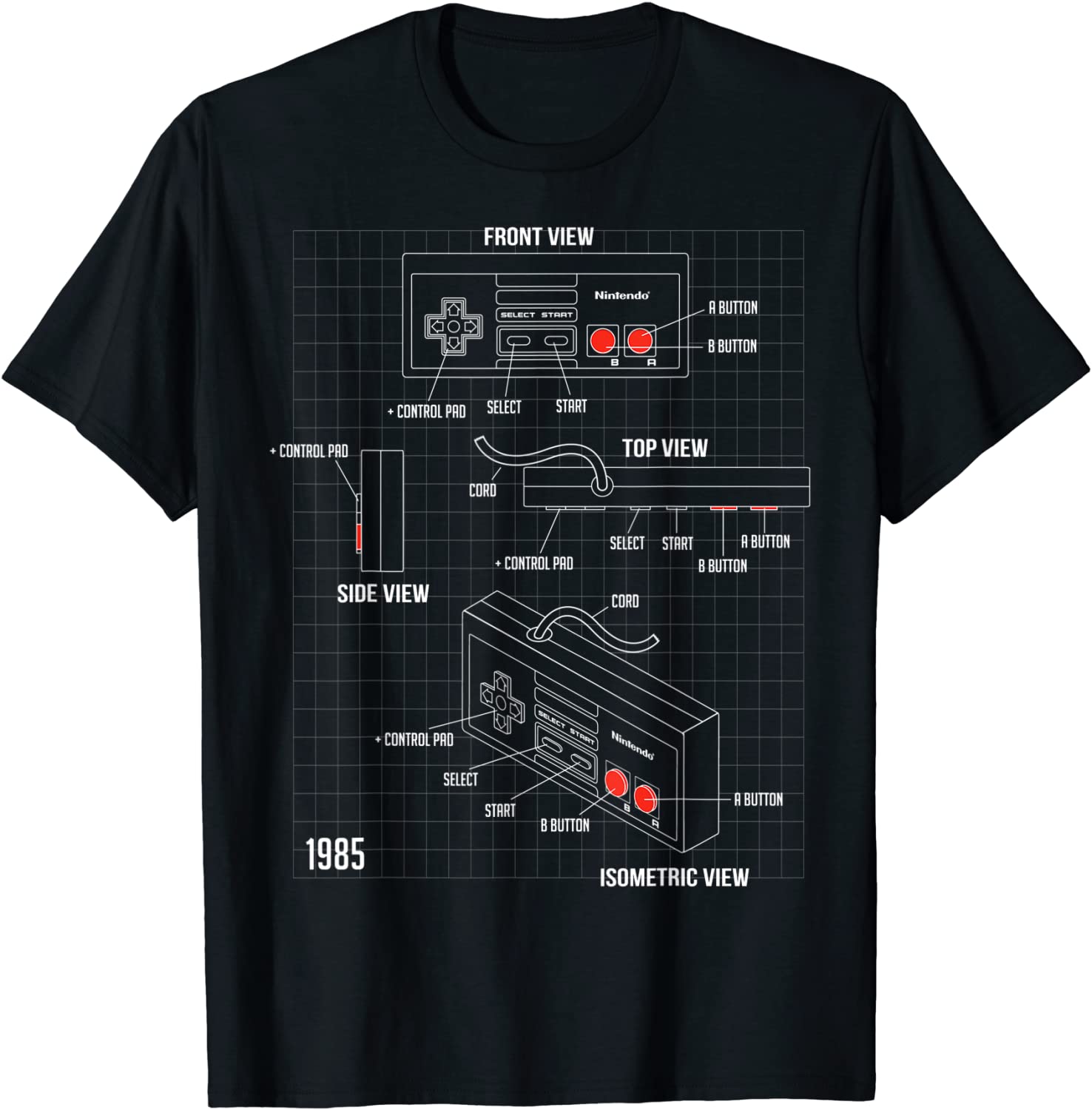 Retro Gaming T Shirt - Koszulka z graficznym schematem części kontrolera